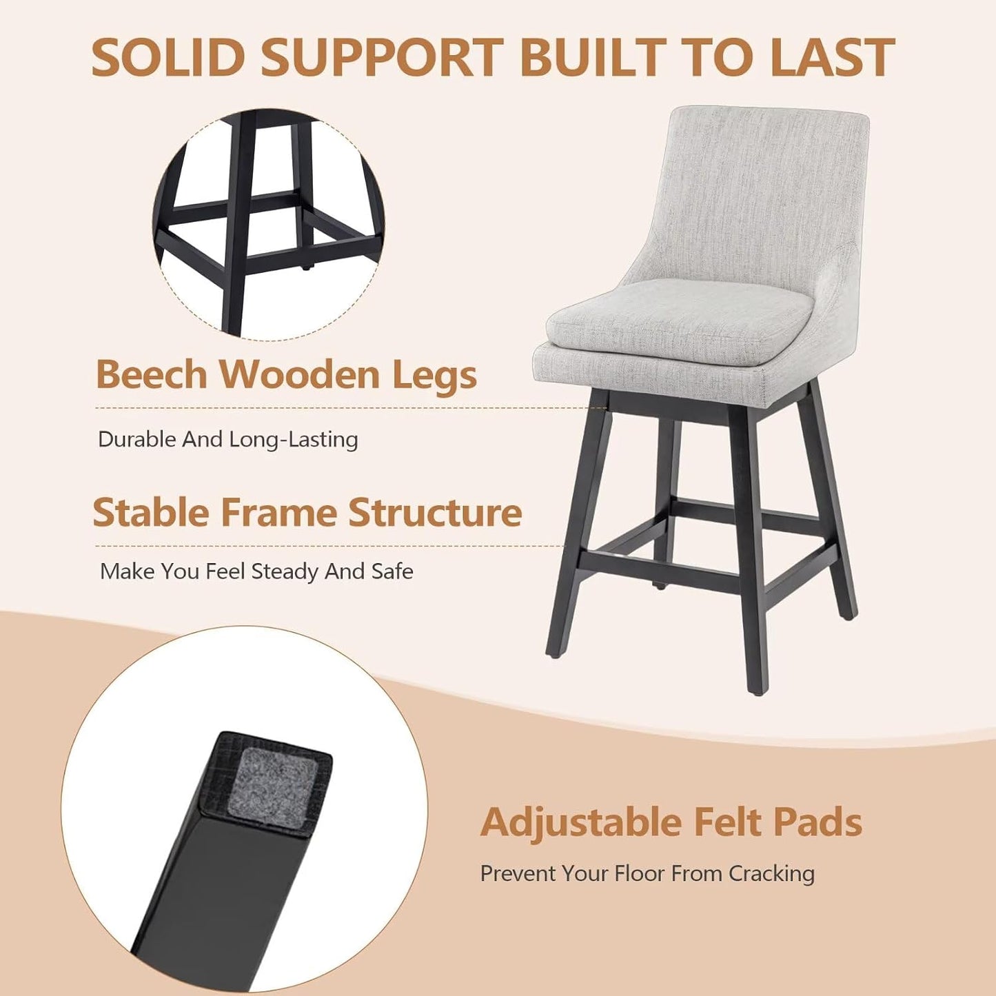 360°Swivel Bar Stool, Modern 26" Upholstered Barstool, White