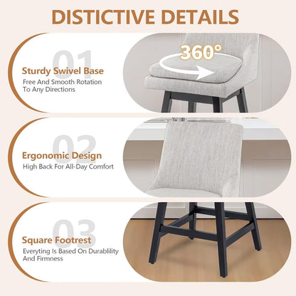 360°Swivel Bar Stool, Modern 26" Upholstered Barstool, White